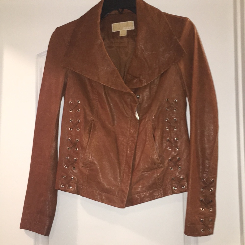 Michael Kors Leather Jacket Chestnut Luggage Col